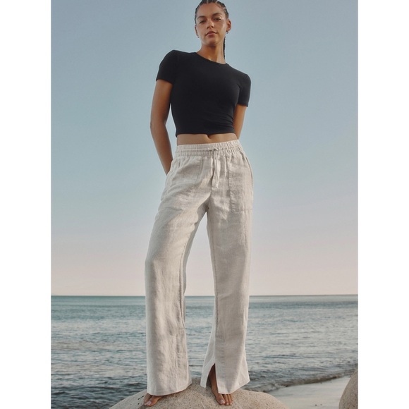 Athleta Retreat Linen High Rise Wide Leg Pant in Natural Undyed Size 3X NEW - Picture 1 of 13